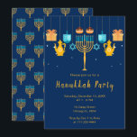 Menorah Hanukkah Party Invitation<br><div class="desc">Hanukkah party invitation with a menorah, gifts, driedels and sufganiyots. The words can be changed to suit your own details or requirements</div>