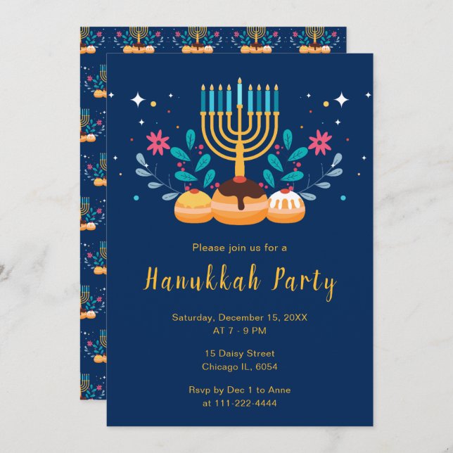 Menorah Hanukkah Party Invitation (Front/Back)
