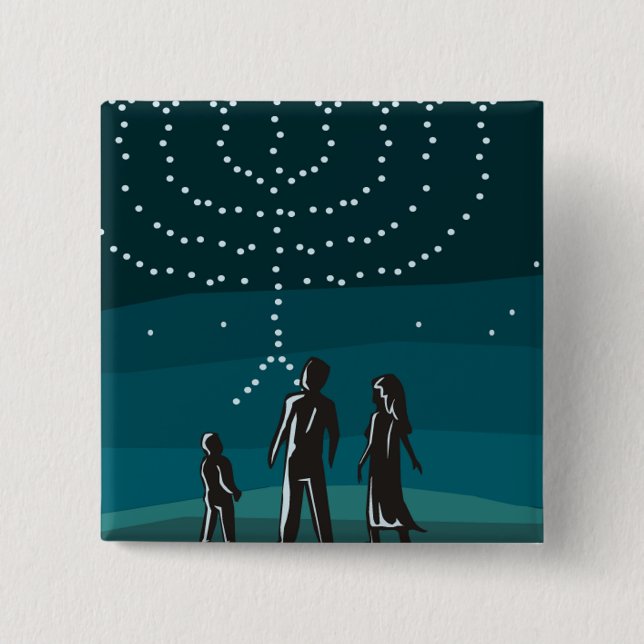 Menorah in the Stars 2 Inch Square Button (Front)