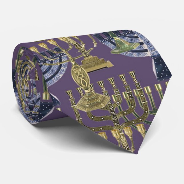 menorah jewish hanukkah tie 2 (Rolled)