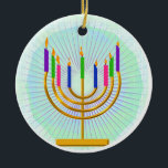 Menorah Keepsake Ornament<br><div class="desc">A beautiful nine candle menorah with lit candles, perfect for Hanukkah!</div>