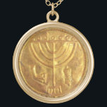 Menorah Medallion Gold Plated Necklace<br><div class="desc">Great for Chanukah,  or anytime.</div>