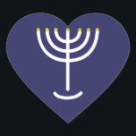 Menorah Navy Gold Graphic Heart Sticker<br><div class="desc">Hebrew Menorah Sticker. Navy,  White,  Gold. Transferable and customizable. Menorah Navy Gold Graphic Heart Sticker.</div>