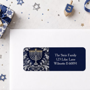 Menorah Navy Profond Motif William Morris