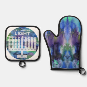 Menorah of Light - "Light" in 9 Jewish languages  Oven Mitt & Pot Holder Set