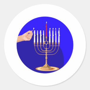 Menorah on Blue Classic Round Sticker