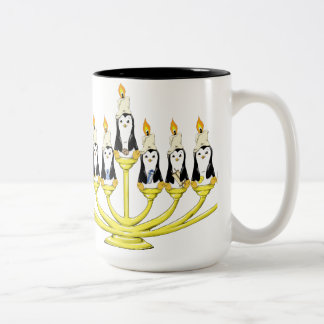Menorah Penguins Two-Tone Coffee Mug