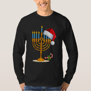 Menorah Santa Hat Chanukah Hanukkah Jewish Christm T-Shirt