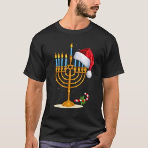 Menorah Santa Hat Chanukah Hanukkah Jewish Christm T-Shirt