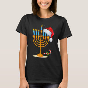 Menorah Santa Hat Chanukah Hanukkah Jewish Christm T-Shirt