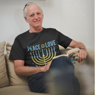 Menorah Star of David Blue Yellow Black Hanukkah T-Shirt