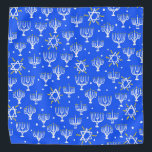 Menorah Star of David Hanukkah Pattern Blue White Bandana<br><div class="desc">Enjoy this whimsical pattern on this colourful bandana.
 
 You can always add your own text. Let me know if you'd like something custom made. 
 
 If you buy it,  thank you! Be sure to share a pic on Instagram of it in action and tag me @shoshannahscribbles :)</div>