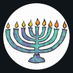 Menorah Stickers<br><div class="desc">Blue Menorah with twinkling candles.</div>