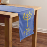 Menorah Table Runner Blue Gold<br><div class="desc">Menorah Paleo Hebrew letters - Menorah: Mem, Nun, Resh, Hey Mem - Chaos Mighty Blood Nun - Continue Heir Son Resh - First Top Beginning Hey - Look Reveal Breath H4501   (Strong) מְנֹרָה    מְנוֹרָה menôrâh    menôrâh men-o-raw', men-o-raw' Feminine of H4500 (in the original sense of H5216); a chandelier: - candlestick. Total...</div>