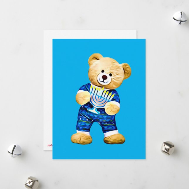 Menorah Teddy Bear Holiday Card (Front/Back In Situ)
