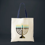 Menorah Tote Bag<br><div class="desc">Add a warm glow to your holiday schlepping.</div>