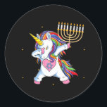 Menorah Unicorn Jewnicorn Hanukkah Pyjamas Classic Round Sticker<br><div class="desc">Menorah Unicorn Jewnicorn Hanukkah Pyjamas</div>