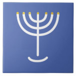 Menorah White Gold Blue Tile<br><div class="desc">Menorah white gold blue tile. Personalize by adding your own name. To make this your own design 'Click to Customize Further" … or 'Transfer this design' to print the same design onto a different product. Where does the Menorah come from? It comes from the Bible, in the book of Exodus,...</div>