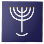 Menorah White Gold Navy Tile<br><div class="desc">Menorah white gold blue tile. Personalize by adding your own name. To make this your own design 'Click to Customize Further" … or 'Transfer this design' to print the same design onto a different product. Where does the Menorah come from? It comes from the Bible, in the book of Exodus,...</div>