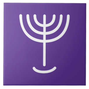 Menorah White Purple Tile