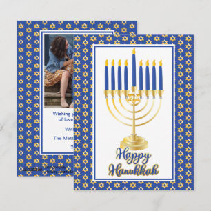 Menorah with Lights Happy Hanukkah Family Photo Holiday Card