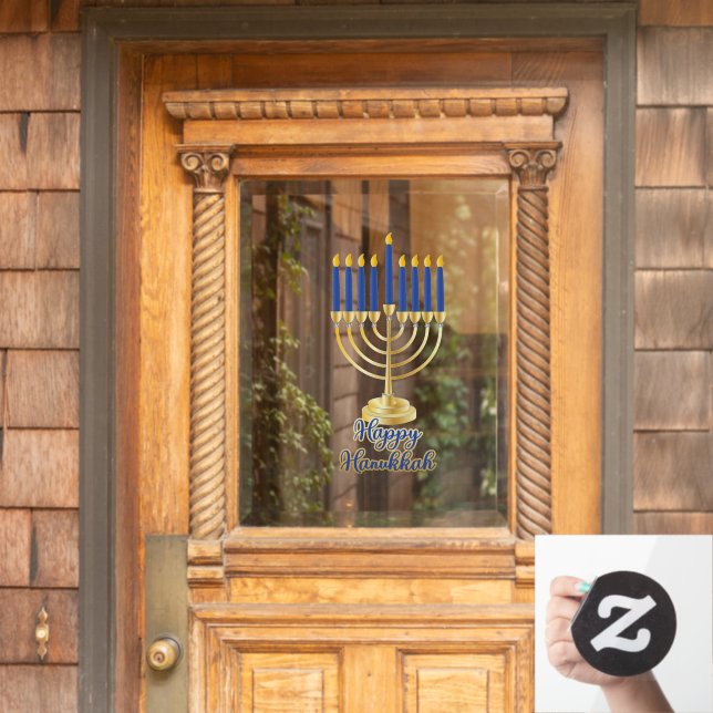 Menorah with Lights Happy Hanukkah Window Cling (Home Door)