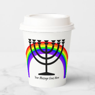 Menorah with Rainbow and Text Paper Cups HAMbyWG
