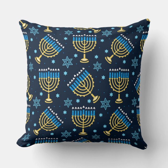 Menorahs and The Star of David Hanukkah Pattern Th Throw Pillow (Front)