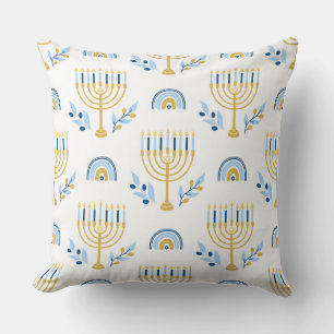 Menorahs and The Star of David Hanukkah Pattern Th Throw Pillow