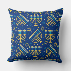 Menorahs and The Star of David Hanukkah Pattern Throw Pillow