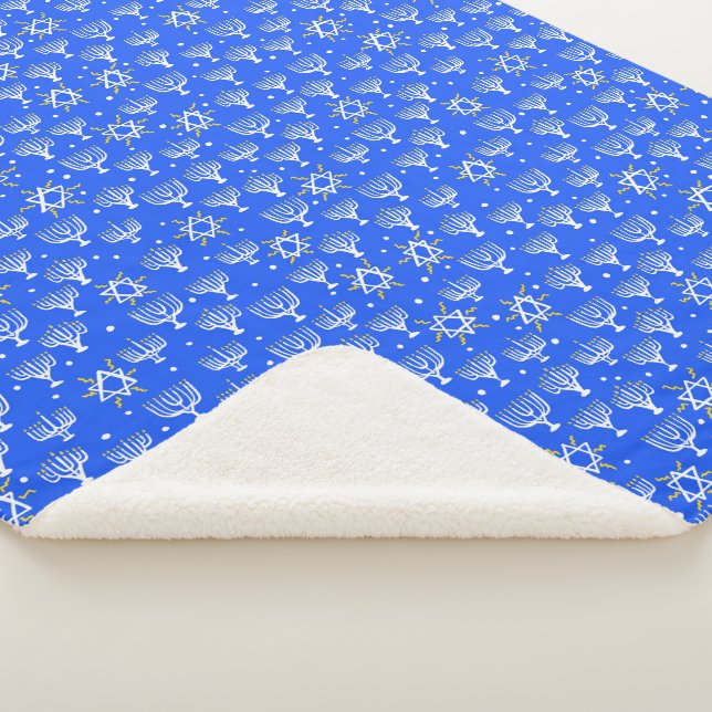 Menorahs Stars Hannukah Cute Holiday Pattern Sherpa Blanket (3/4)