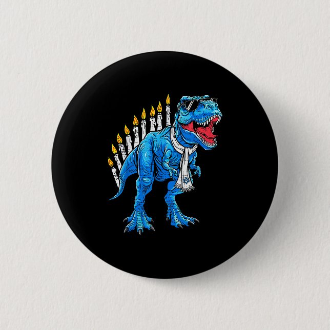Menorasaurus Hanukkah T Rex Dinosaur Dino Chanukah 2 Inch Round Button (Front)