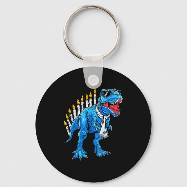Menorasaurus Hanukkah T Rex Dinosaur Dino Chanukah Keychain (Front)