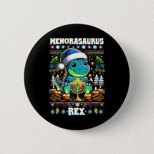 Menorasaurus Rex Dino Trex Ugly Christmas Sweater  2 Inch Round Button