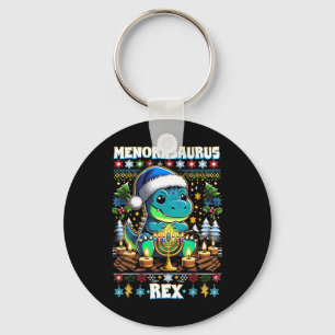 Menorasaurus Rex Dino Trex Ugly Christmas Sweater  Keychain