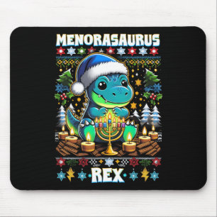 Menorasaurus Rex Dino Trex Ugly Christmas Sweater  Mouse Pad