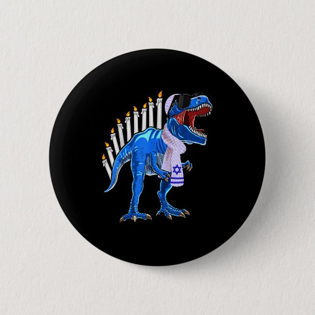 Menorasaurus Rex Shirt T Rex Dinosaur Hanukkah Gif 2 Inch Round Button (Front)