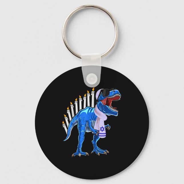Menorasaurus Rex Shirt T Rex Dinosaur Hanukkah Gif Keychain (Front)