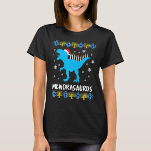 Menorasaurus Rex Ugly Hanukkah Sweater Dinosaur Re