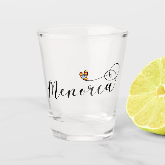 Menorca Flag Heart, Balearic Islands Shot Glass (Front)
