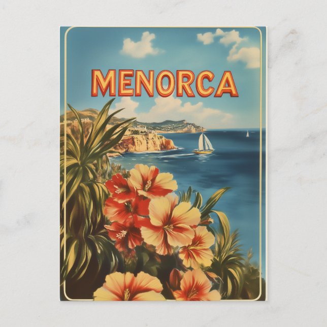 Menorca flowers vintage postcard (Front)