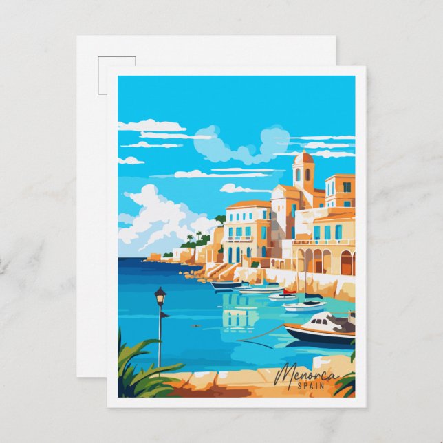 Menorca Spain vintage travel illustration Postcard (Front/Back)