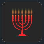 Menorh With Seven Candles Square Sticker<br><div class="desc">A menorah with seven lit candles over a black background</div>