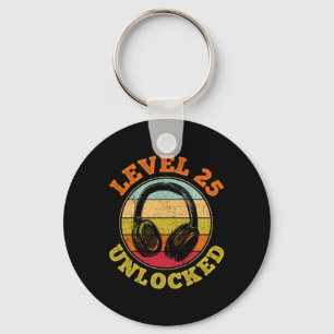 Mens 25th Birthday Video Gamer Level 25 Unlocked Keychain