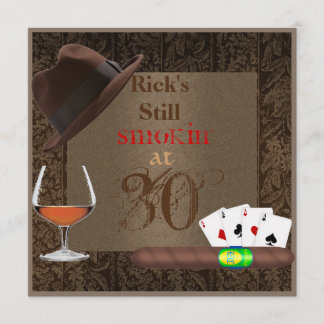 MENS 30th Birthday Cigars,Poker BRANDY INVITATIONS