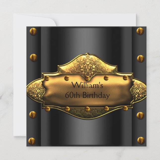 Mens 30th Birthday Party Gold Black Mans 3 Invitation (Front)