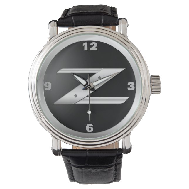 Men's 350Z Black Leather Watch (Front)