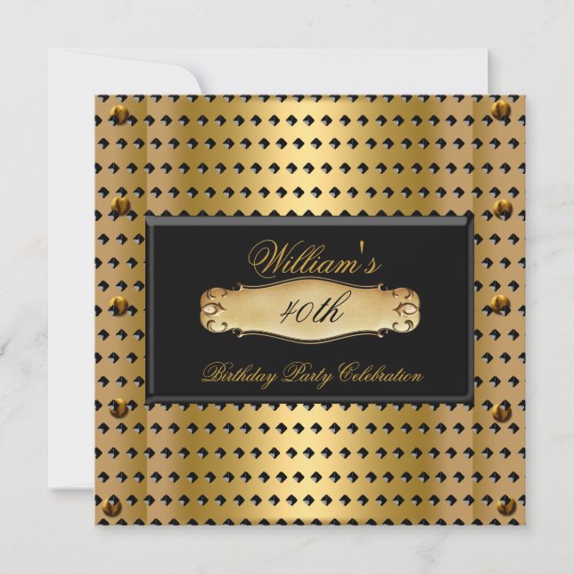 Mens 40th Birthday Party Gold Metal Studs 2 Invitation (Front)