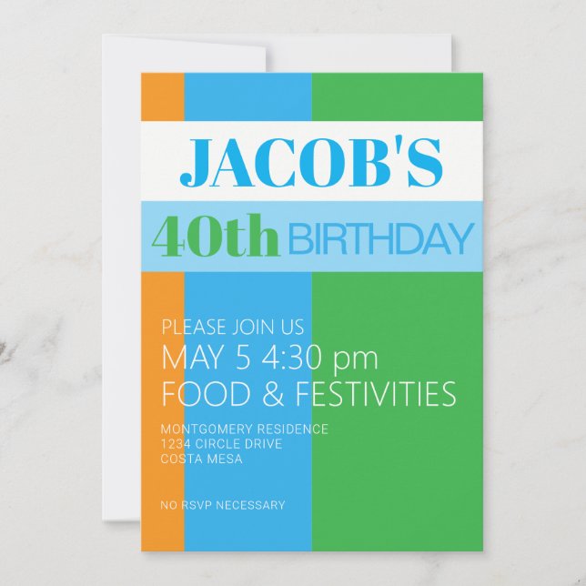 Mens 40th Birthday Party Invitation (Front)