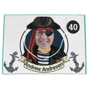Mens 40th Pirate Birthday Funny Add Face Great Fun Large Gift Bag